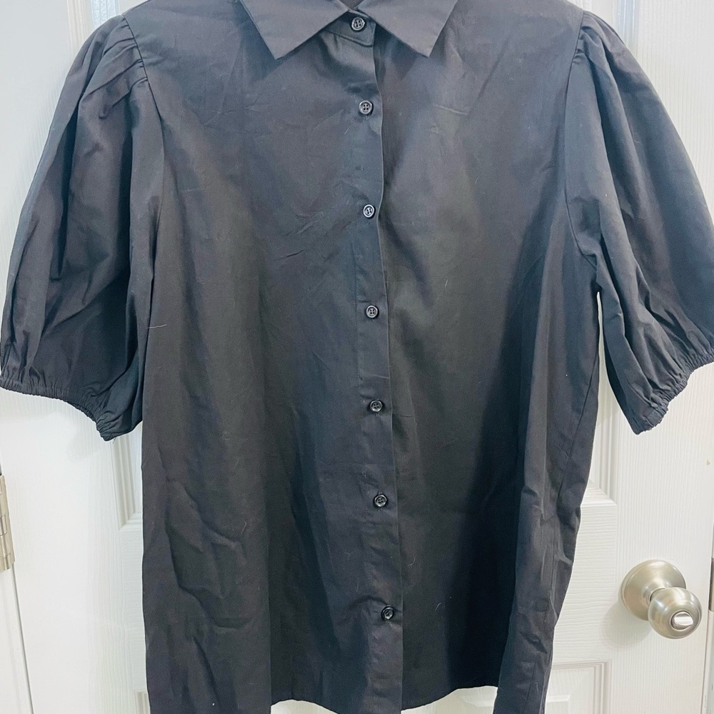 Amazon Women's Black Puff Sleeve Button-Down Shirt